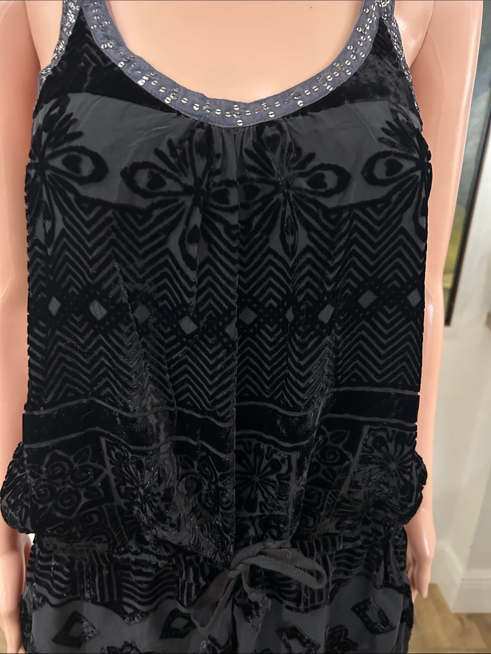 Free People Y2K burnout velvet mini dress/tunic with sequin detailed straps - Picture 2 of 11